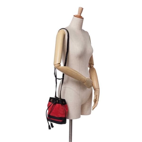 Pre-owned Gucci Mini Suede and Patent Web Ophidia Bucket Bag Red