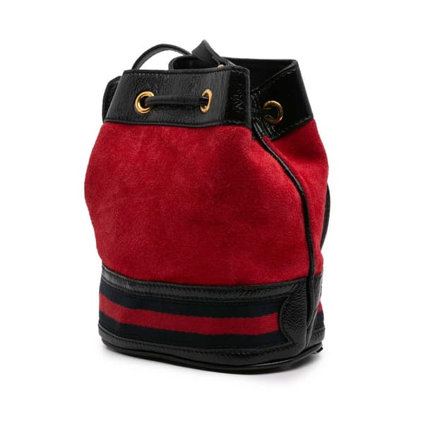 Pre-owned Gucci Mini Suede and Patent Web Ophidia Bucket Bag Red