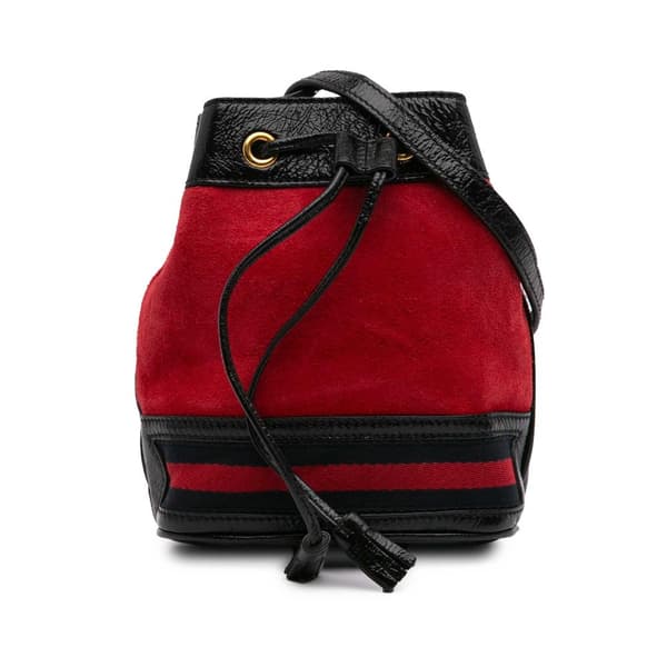 Pre-owned Gucci Mini Suede and Patent Web Ophidia Bucket Bag Red