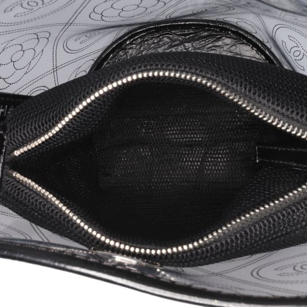 Pre-owned Chanel Small PVC and Crumpled Calfskin Camellia Coco Bucket Bag Black