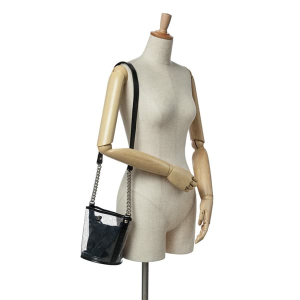 Pre-owned Chanel Small PVC and Crumpled Calfskin Camellia Coco Bucket Bag Black