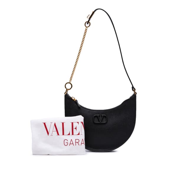 Pre-owned Valentino Mini Grainy Calfskin VLogo Hobo Black