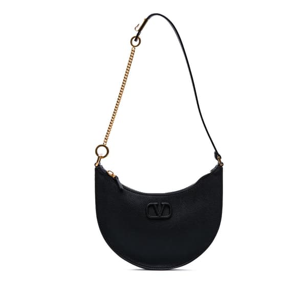 Pre-owned Valentino Mini Grainy Calfskin VLogo Hobo Black