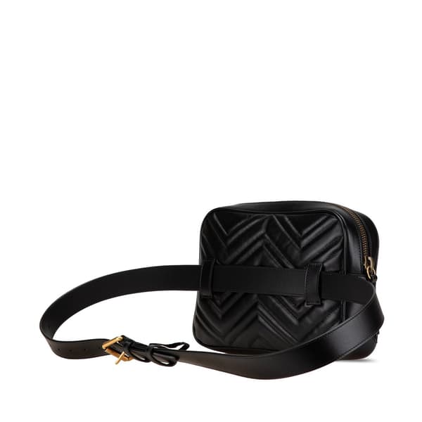 Pre-owned Gucci GG Marmont Square Leather Matelasse Belt Bag Black