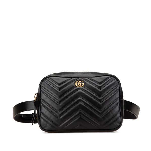 Pre-owned Gucci GG Marmont Square Leather Matelasse Belt Bag Black