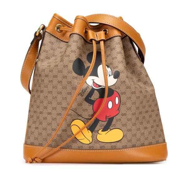 Pre-owned Gucci Micro GG Supreme Mickey Mouse Bucket Bag Brown