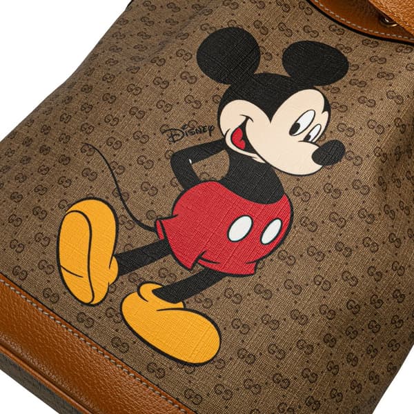Pre-owned Gucci Micro GG Supreme Mickey Mouse Bucket Bag Brown