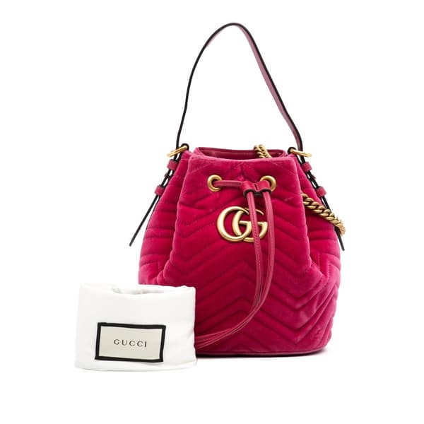 Pre-owned Gucci GG Marmont 2.0 Matelasse Velvet Bucket Bag Pink