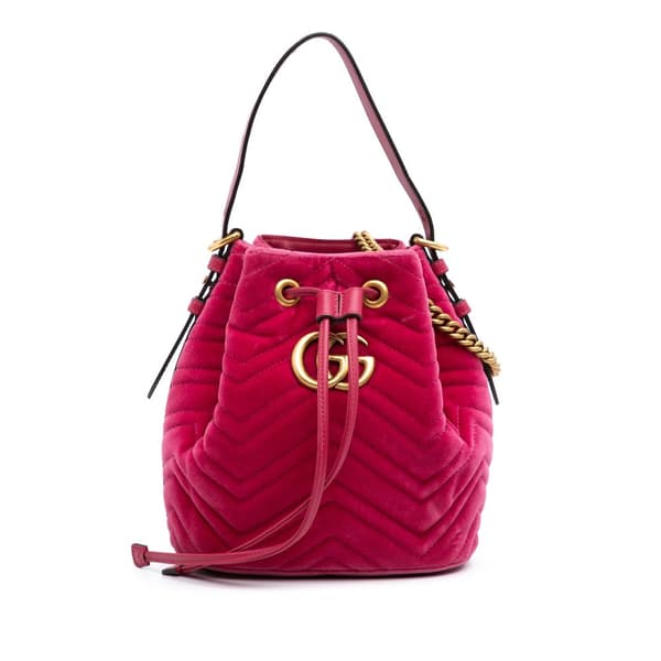 Pre-owned Gucci GG Marmont 2.0 Matelasse Velvet Bucket Bag Pink