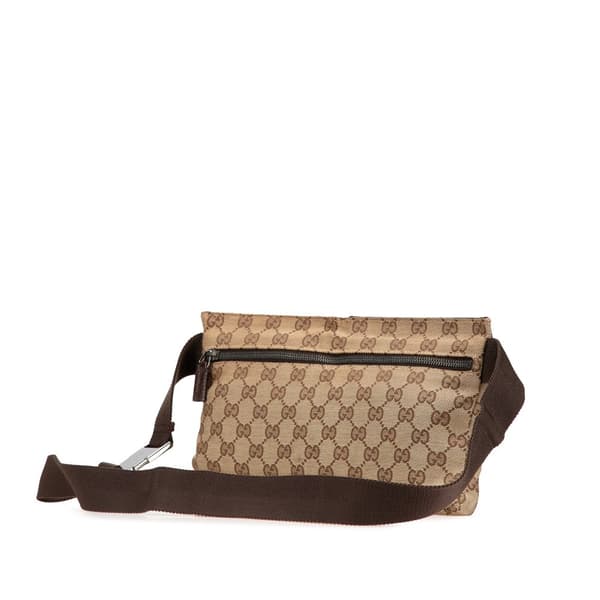 Pre-owned Gucci GG Canvas Double Pocket Belt Bag Brown