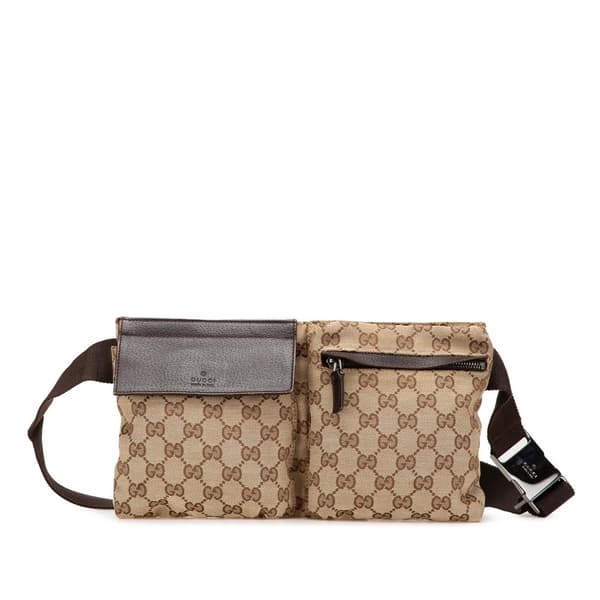 Pre-owned Gucci GG Canvas Double Pocket Belt Bag Brown