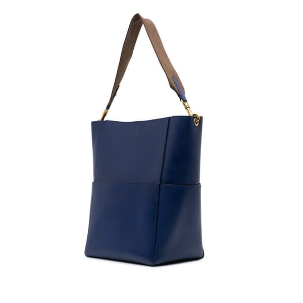 Pre-owned Celine Medium Leather Seau Sangle Bucket Bag Blue