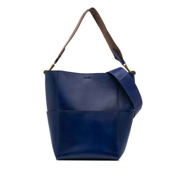 Pre-owned Celine Medium Leather Seau Sangle Bucket Bag Blue