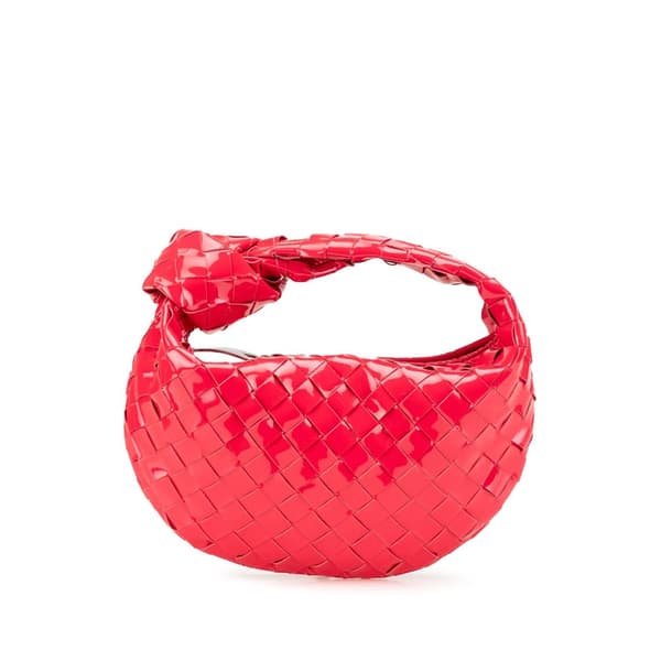 Pre-owned Bottega Veneta Mini Patent Intrecciato Jodie Red