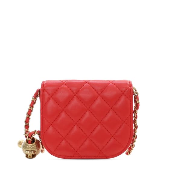 Pre-owned Chanel Quilted Lambskin Pearl Crush Waist Bag Red