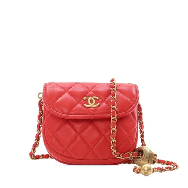 Pre-owned Chanel Quilted Lambskin Pearl Crush Waist Bag Red