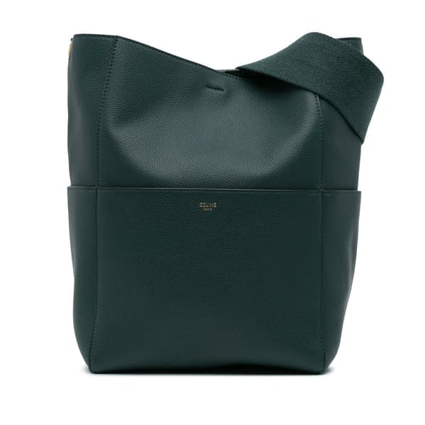 Pre-owned Celine Medium Leather Seau Sangle Bucket Green