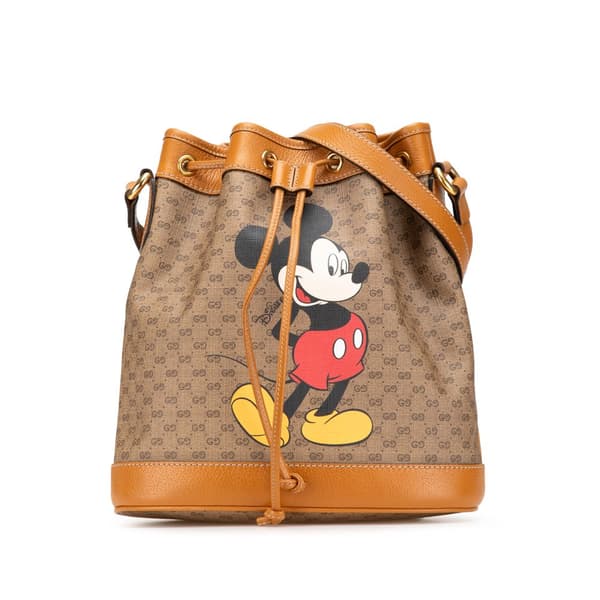 Pre-owned Gucci Micro GG Supreme Mickey Mouse Bucket Bag Brown