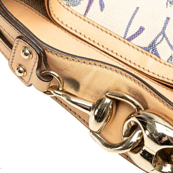 Pre-owned Gucci Canvas Flora Horsebit Wave Hobo White