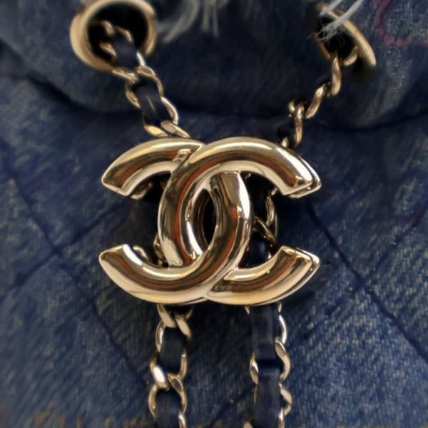 Pre-owned Chanel Mini Denim Mood Bucket with Chain Blue