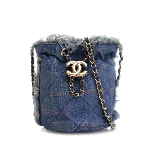 Pre-owned Chanel Mini Denim Mood Bucket with Chain Blue