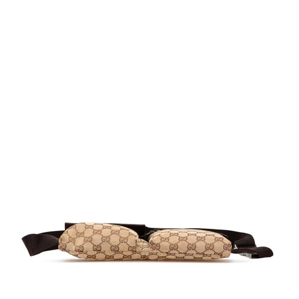 Pre-owned Gucci GG Canvas Double Pocket Belt Bag Brown