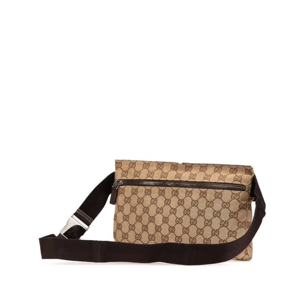 Pre-owned Gucci GG Canvas Double Pocket Belt Bag Brown