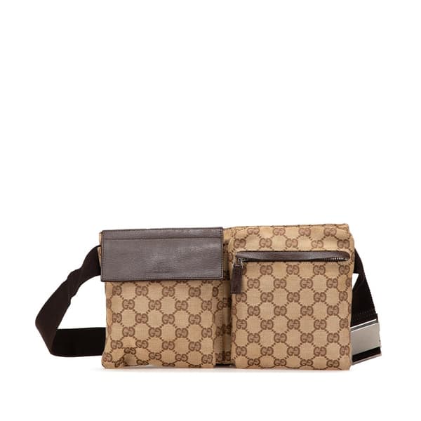 Pre-owned Gucci GG Canvas Double Pocket Belt Bag Brown