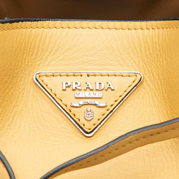 Pre-owned Prada Soft Calf Convertible Drawstring Bucket Bag Yellow