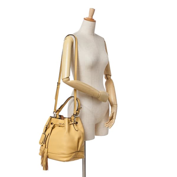 Pre-owned Prada Soft Calf Convertible Drawstring Bucket Bag Yellow