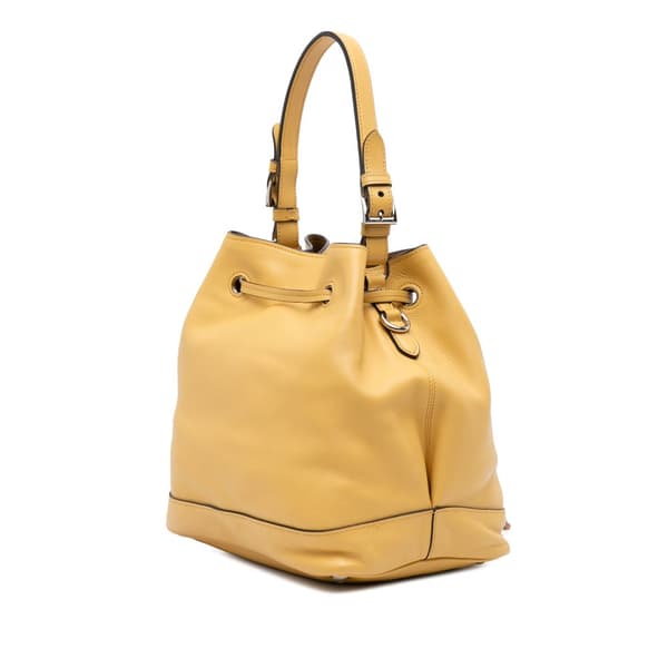 Pre-owned Prada Soft Calf Convertible Drawstring Bucket Bag Yellow