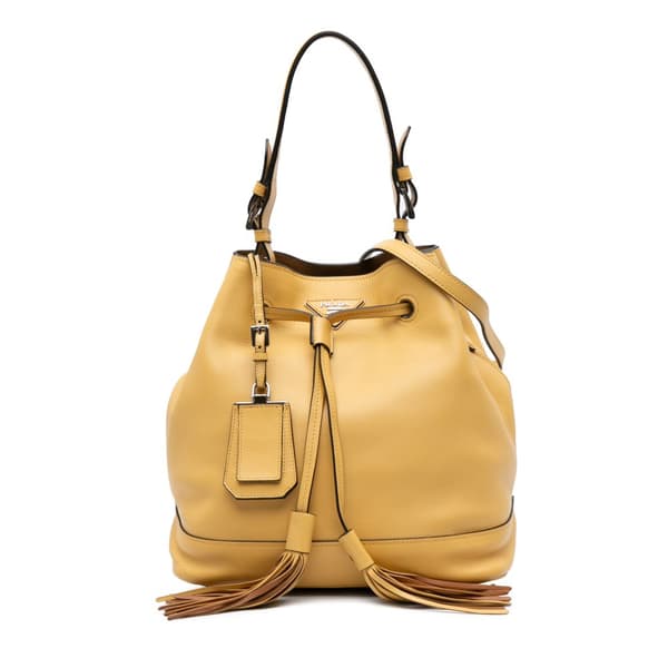 Pre-owned Prada Soft Calf Convertible Drawstring Bucket Bag Yellow