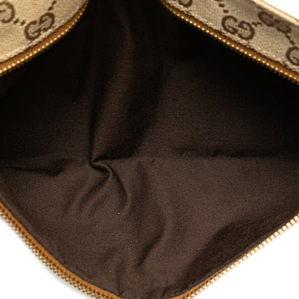 Pre-owned Gucci GG Canvas Web Double Pocket Belt Bag Brown
