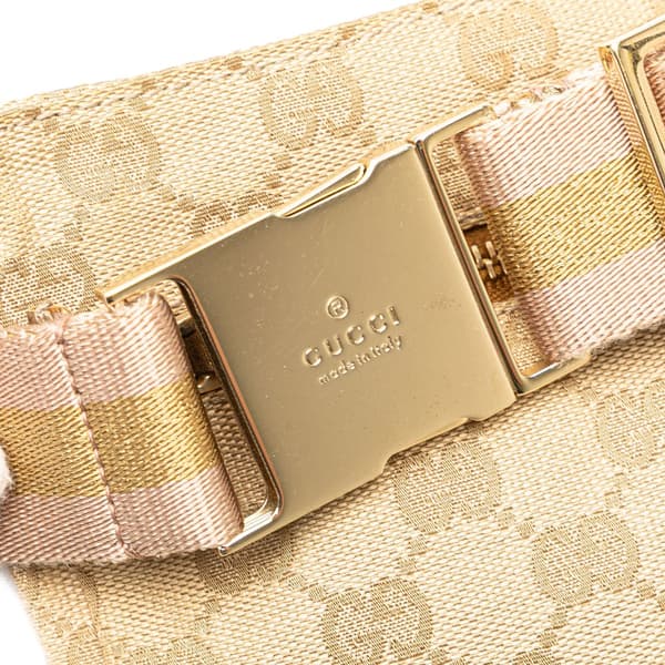 Pre-owned Gucci GG Canvas Web Double Pocket Belt Bag Brown