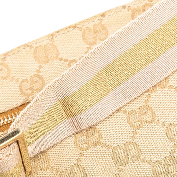 Pre-owned Gucci GG Canvas Web Double Pocket Belt Bag Brown