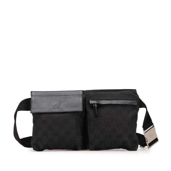 Pre-owned Gucci GG Canvas Double Pocket Belt Bag Black