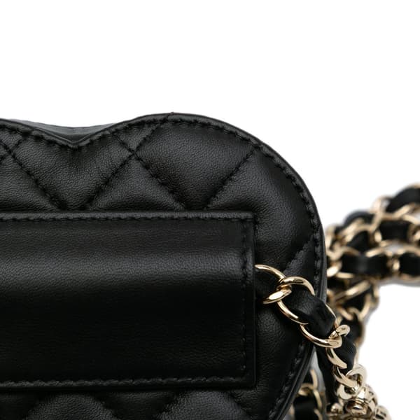 Pre-owned Chanel Mini Lambskin CC in Love Heart Belt Bag Black