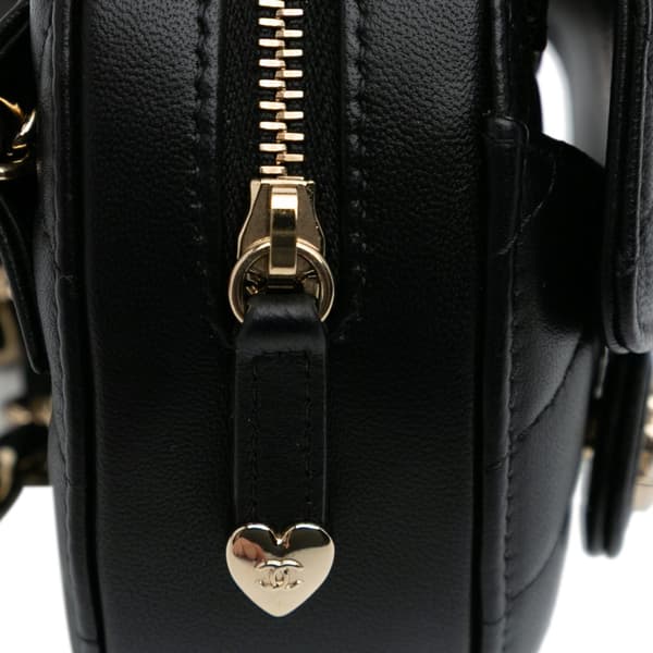 Pre-owned Chanel Mini Lambskin CC in Love Heart Belt Bag Black