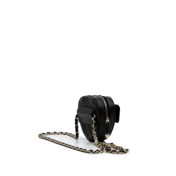 Pre-owned Chanel Mini Lambskin CC in Love Heart Belt Bag Black
