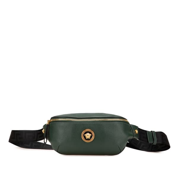 Pre-owned Versace Grained Calfskin Vanitas Medea Belt Bag Green