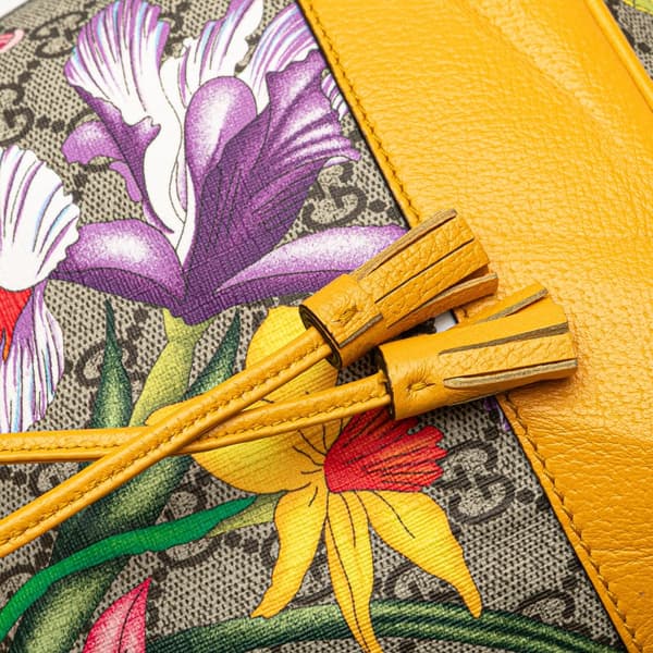 Pre-owned Gucci Small GG Supreme Flora Bucket Bag Brown