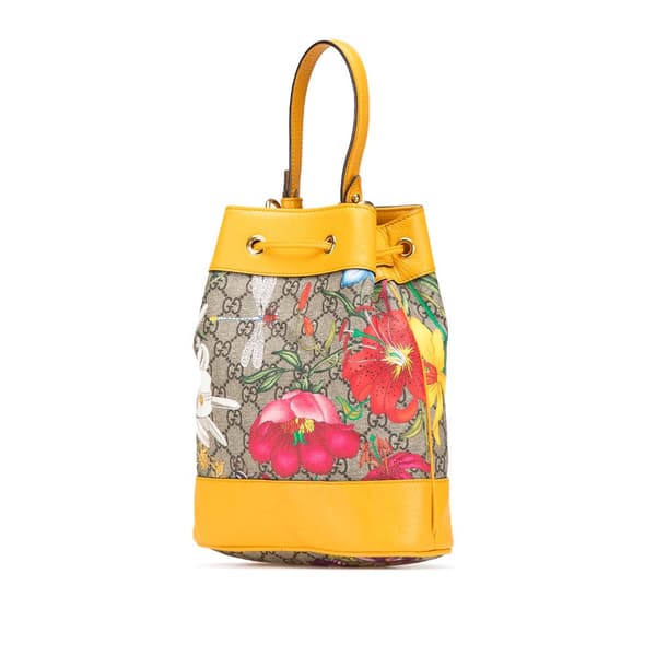 Pre-owned Gucci Small GG Supreme Flora Bucket Bag Brown