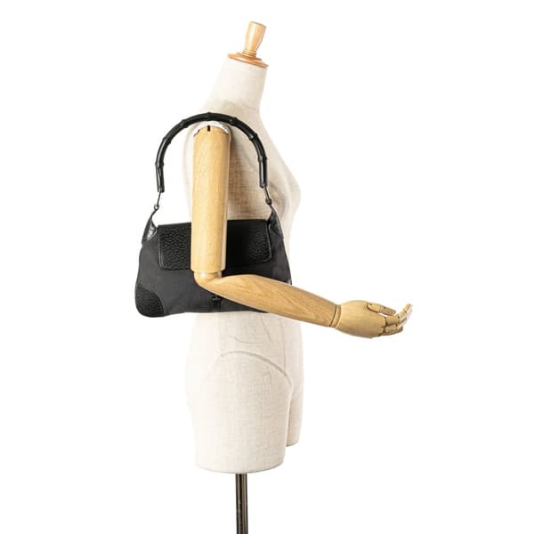 Pre-owned Gucci Canvas Bamboo Jackie Hobo Black
