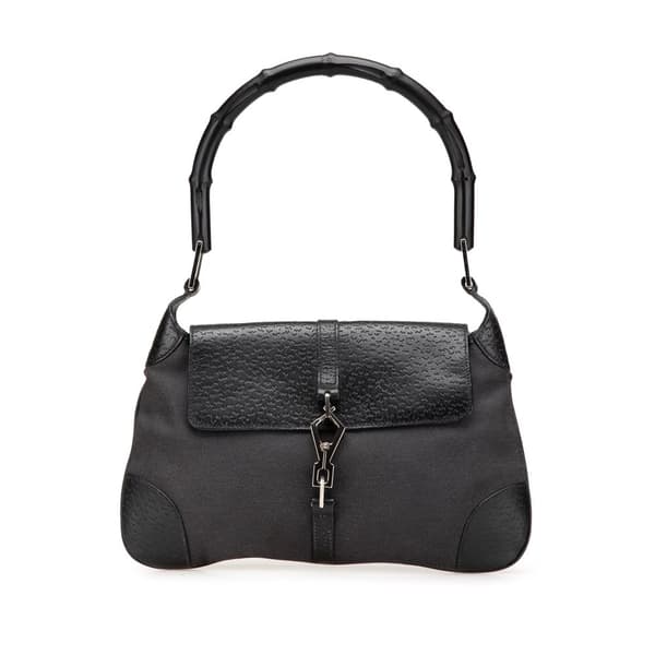 Pre-owned Gucci Canvas Bamboo Jackie Hobo Black