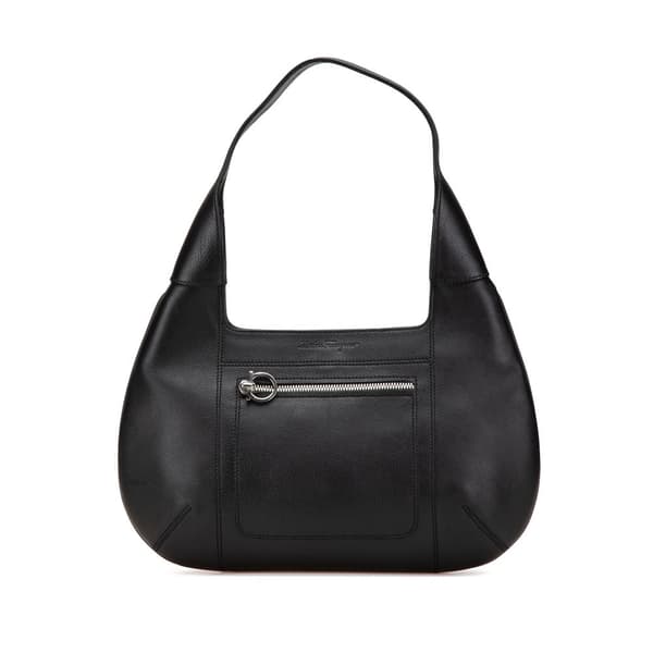 Pre-owned Ferragamo Leather Gancini Hobo Black