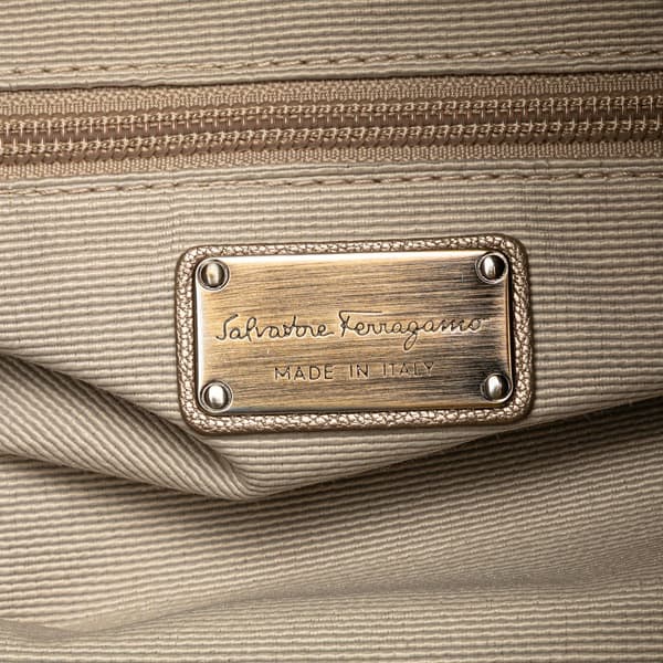 Pre-owned Ferragamo Metallic Leather Bow Hobo Gold