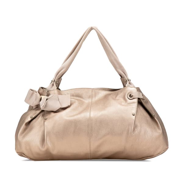 Pre-owned Ferragamo Metallic Leather Bow Hobo Gold