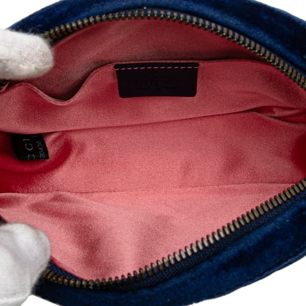Pre-owned Gucci GG Marmont Velvet Matelasse Belt Bag Blue