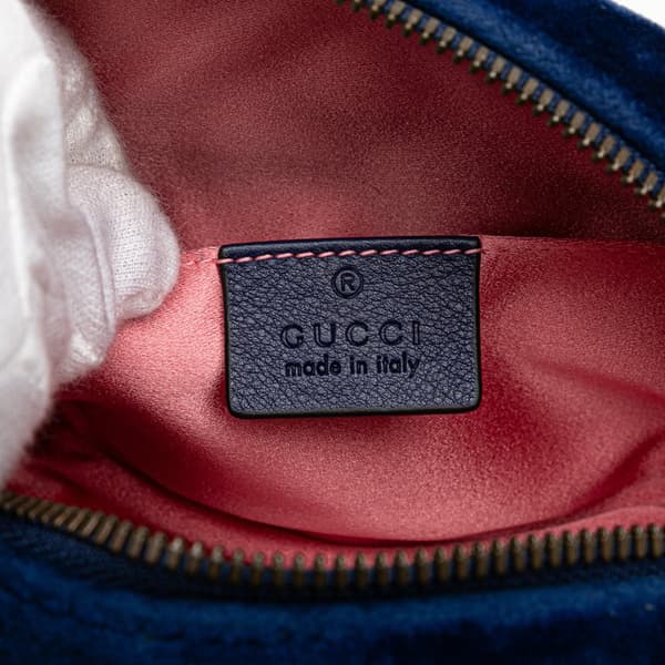 Pre-owned Gucci GG Marmont Velvet Matelasse Belt Bag Blue