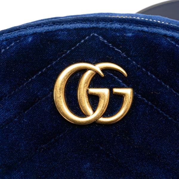 Pre-owned Gucci GG Marmont Velvet Matelasse Belt Bag Blue